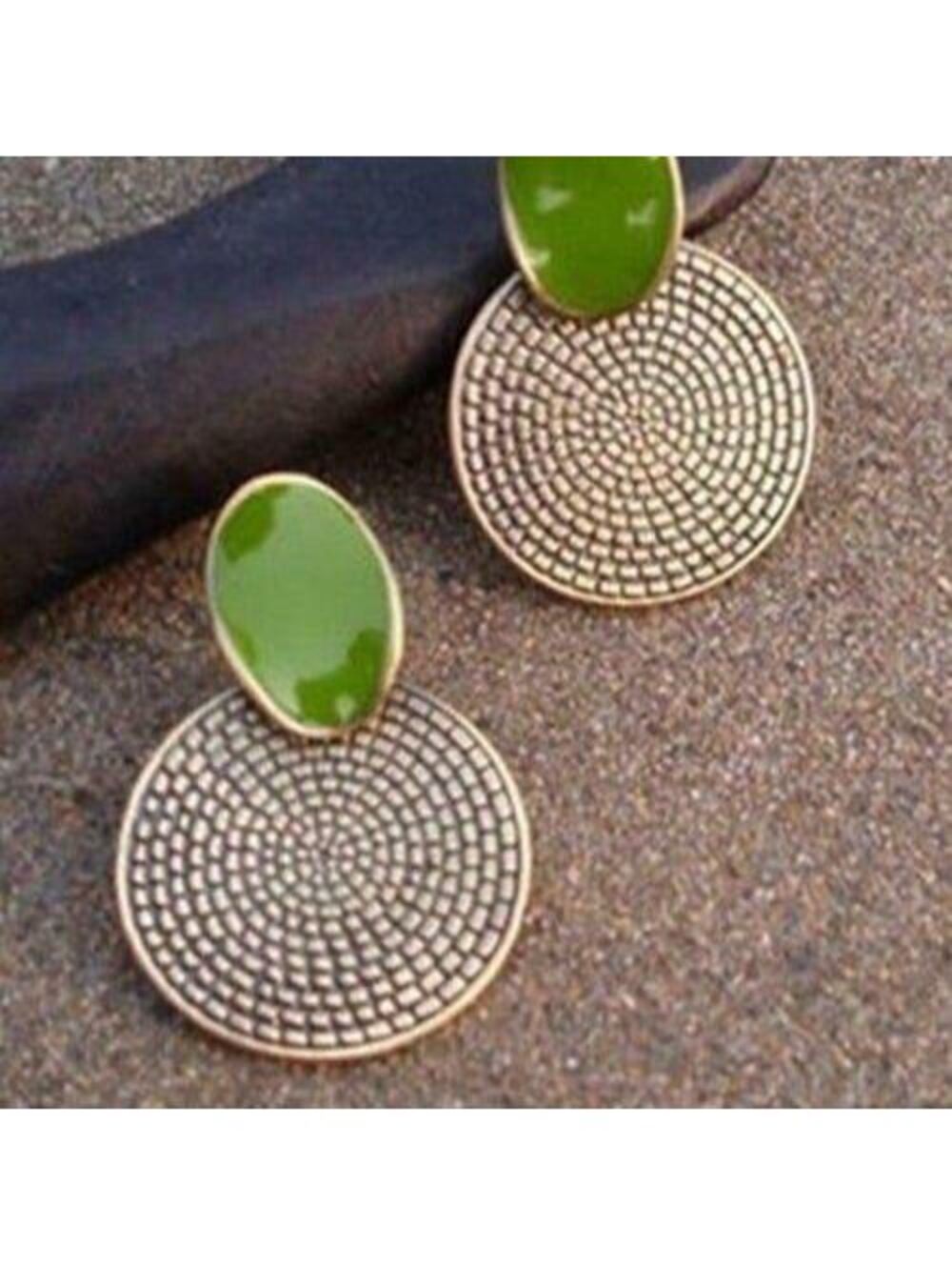 Bronze Green Retro 70s Style Enamel Earr
